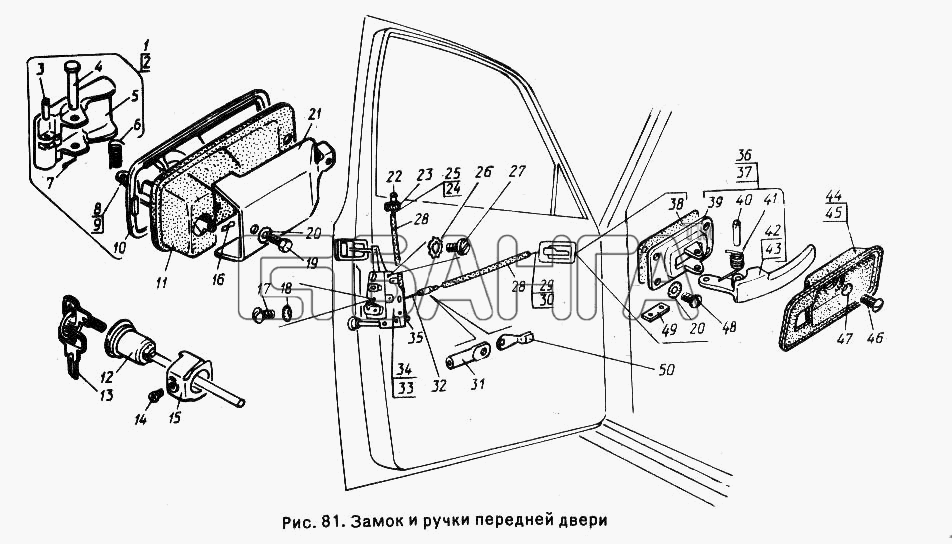 ГАЗ ГАЗ-24-10 Схема Замок и ручки передней двери-19 banga.ua