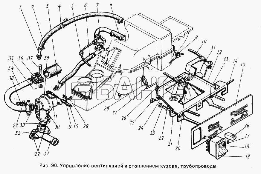 ГАЗ ГАЗ-24-10 Схема Управление вентиляцией и отоплением кузова