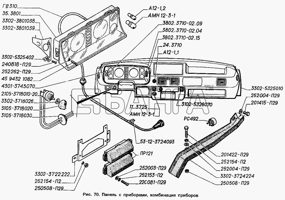 ГАЗ ГАЗ-2705 (ГАЗель) Схема Панель с приборами комбинация приборов-152