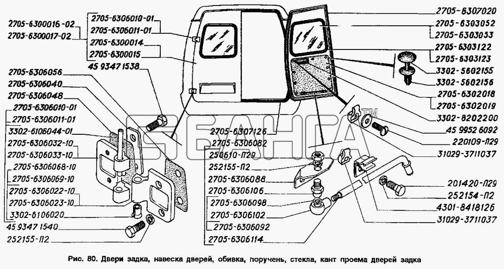 ГАЗ ГАЗ-2705 (ГАЗель) Схема Двери задка навеска дверей обивка поручень