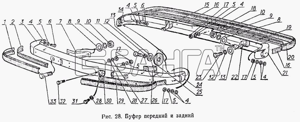 ГАЗ ГАЗ-3102 Схема Буфер передний и задний-77 banga.ua