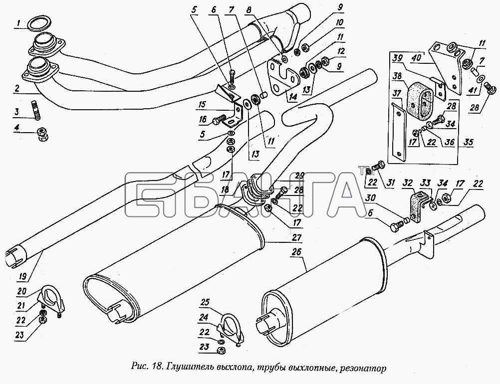 ГАЗ ГАЗ-31029 Схема Глушитель выхлопа трубы выхлопные banga.ua