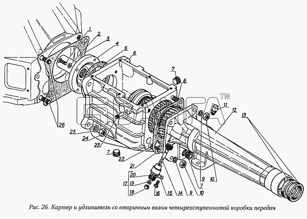 ГАЗ ГАЗ-31029 Схема Картер и удлинитель с вторичным валом banga.ua