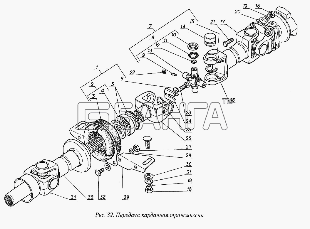 ГАЗ ГАЗ-31029 Схема Передача карданная трансмиссии-76 banga.ua