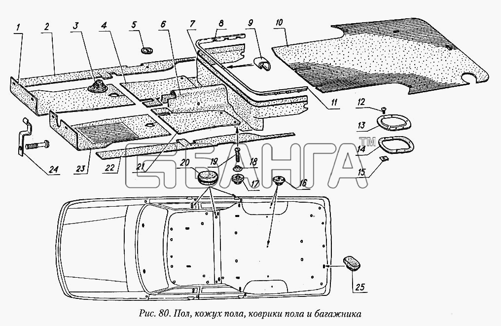 ГАЗ ГАЗ-31029 Схема Пол кожух пола коврики пола и багажника-3 banga.ua