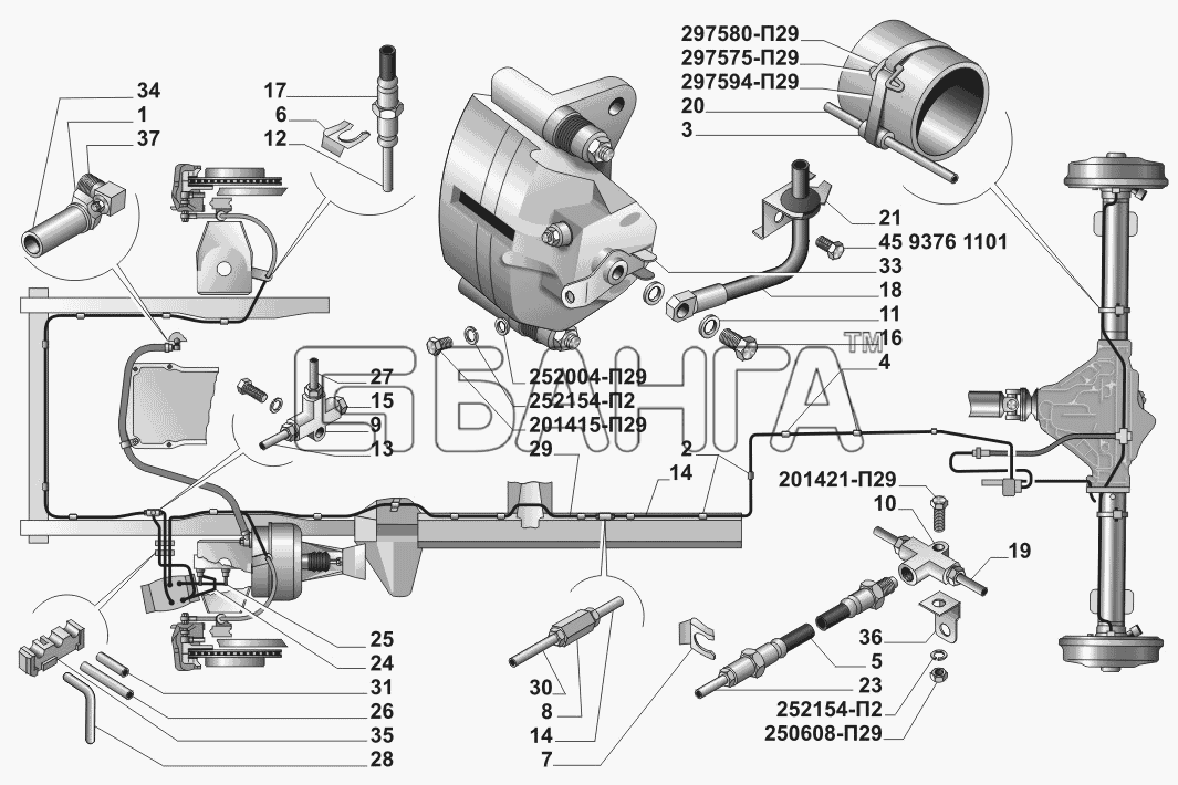 ГАЗ ГАЗ-3102 3110 (дополнение) Схема Установка гидропривода тормозов с
