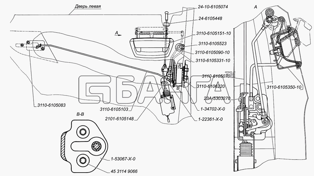 ГАЗ ГАЗ-31105 Схема Установка замков и приводов замков передних