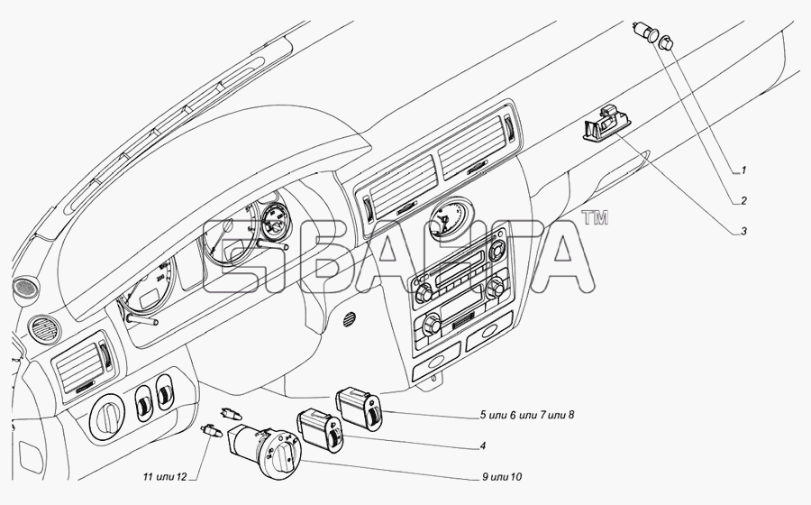 ГАЗ Облицовка ГАЗ-31105 3102 Схема Панель приборов для а м ГАЗ-3102-4