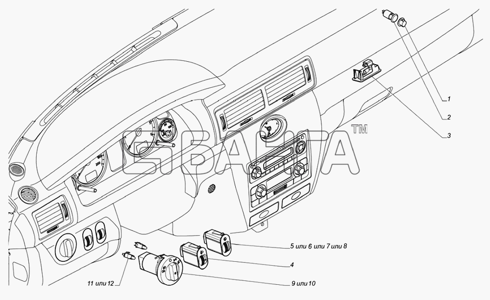 ГАЗ Облицовка ГАЗ-31105 3102 Схема Панель приборов для а м