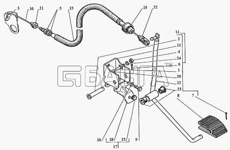 ГАЗ ГАЗ-3111 Схема Привод воздушной дроссельной заслонки banga.ua