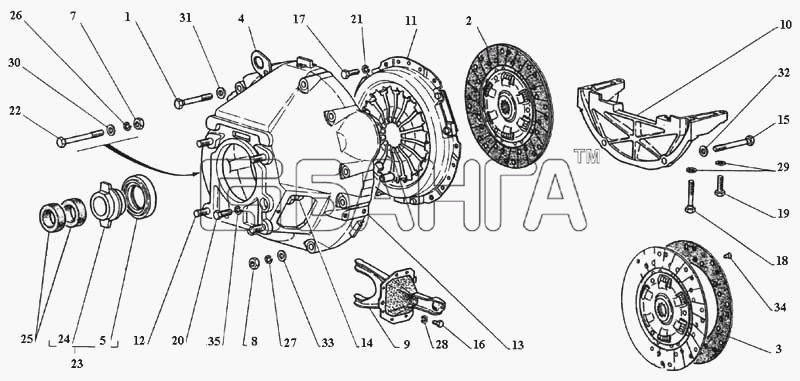 ГАЗ ГАЗ-3111 Схема Сцепление двигателя-31 banga.ua