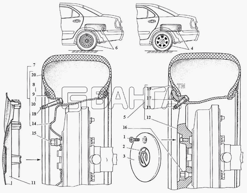 ГАЗ ГАЗ-3111 Схема Колесо вентиль и шина крепление колеса-56 banga.ua