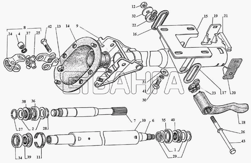 ГАЗ ГАЗ-3111 Схема Валы и карданный шарнир рулевого управления
