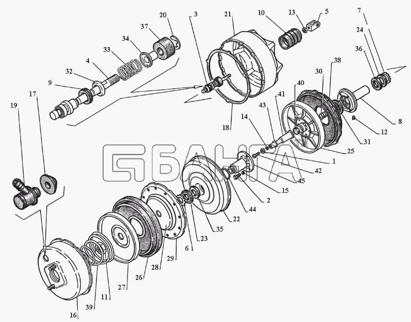 ГАЗ ГАЗ-3111 Схема Детали вакуумного усилителя тормозов-65 banga.ua