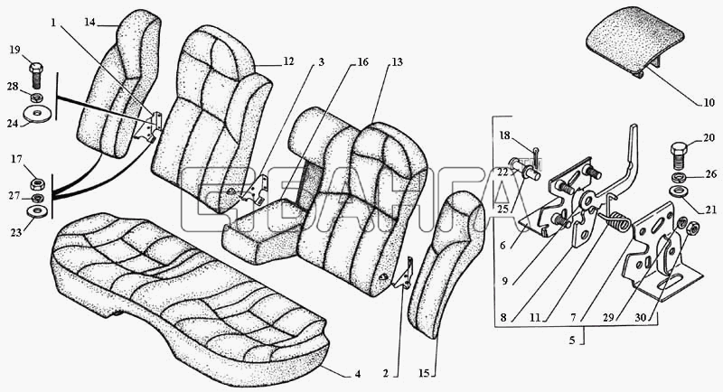 ГАЗ ГАЗ-3111 Схема Сиденье заднее-10 banga.ua
