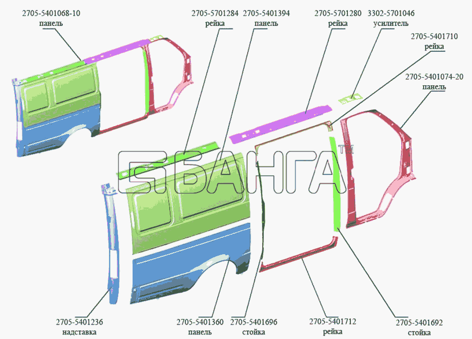 ГАЗ ГАЗ-3302 (Кузовные дет.) Схема Панель-19 banga.ua