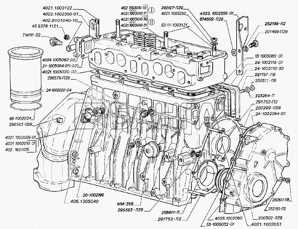 ГАЗ ГАЗ-3302 (2004) Схема Блок и головка цилиндров датчик давления