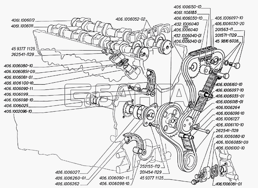 ГАЗ ГАЗ-3302 (2004) Схема Валы распределительные и цепной привод