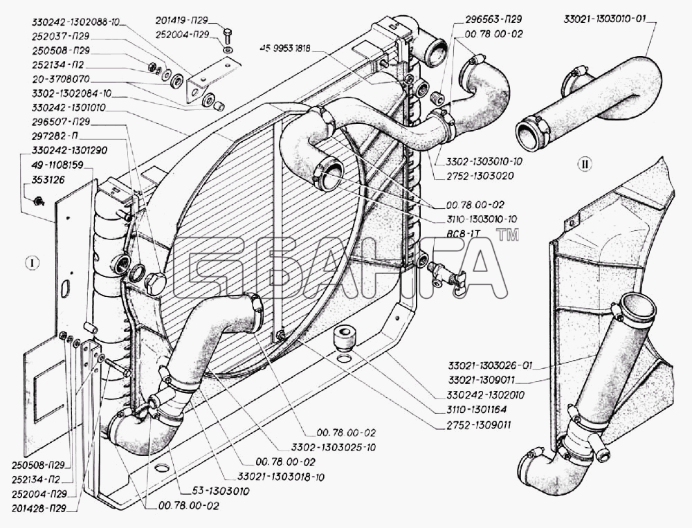ГАЗ ГАЗ-3302 (2004) Схема Радиатор системы охлаждения кожух banga.ua