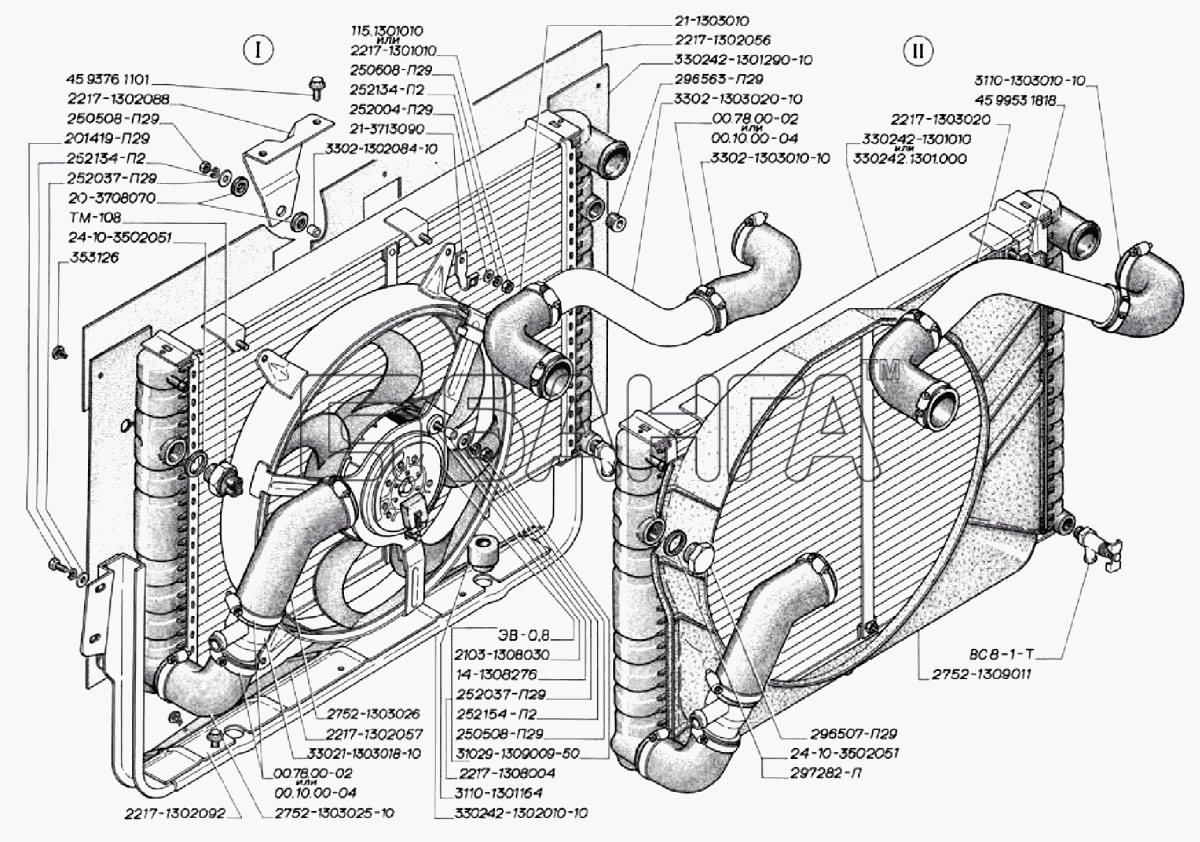 ГАЗ ГАЗ-3302 (2004) Схема Радиатор двигателей ЗМЗ-406 (для автомобилей