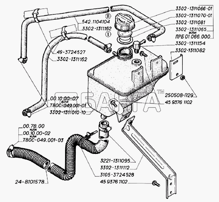 ГАЗ ГАЗ-3302 (2004) Схема Расширительный бачок системы охлаждения (для