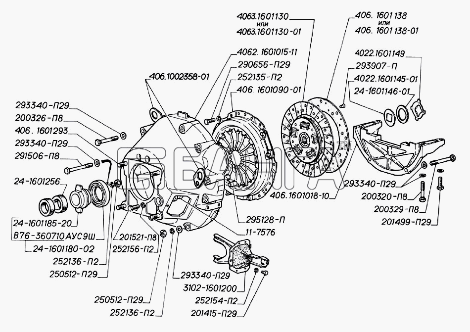 ГАЗ ГАЗ-3302 (2004) Схема Сцепление двигателей ЗМЗ-406-89 banga.ua