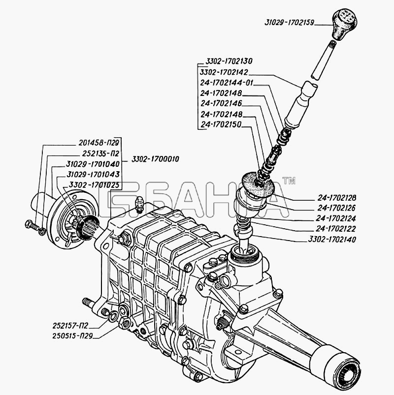 ГАЗ ГАЗ-3302 (2004) Схема Коробка передач рычаг переключения banga.ua