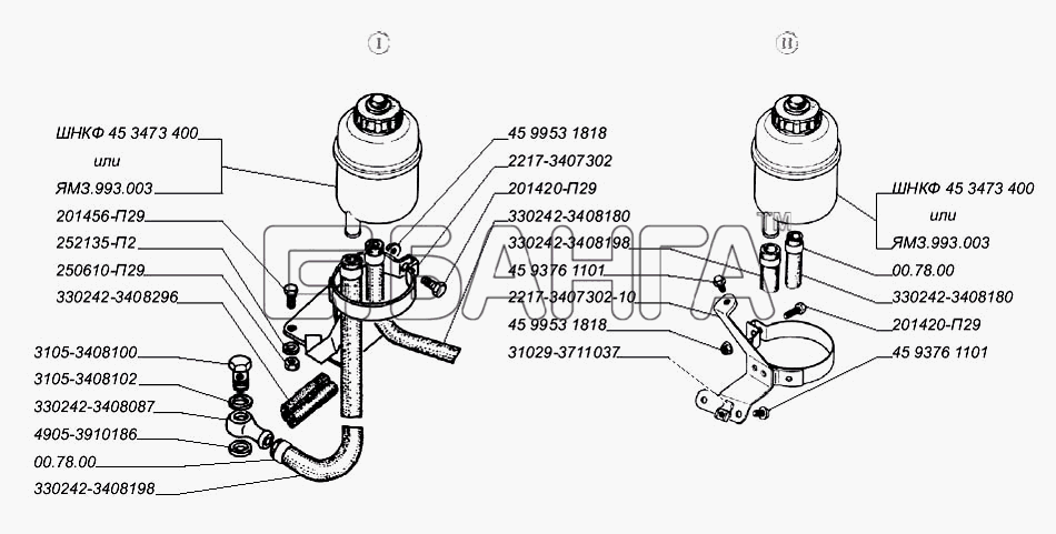 ГАЗ ГАЗ-3302 (2004) Схема Бачок и шланги гидроусилителя руля-126