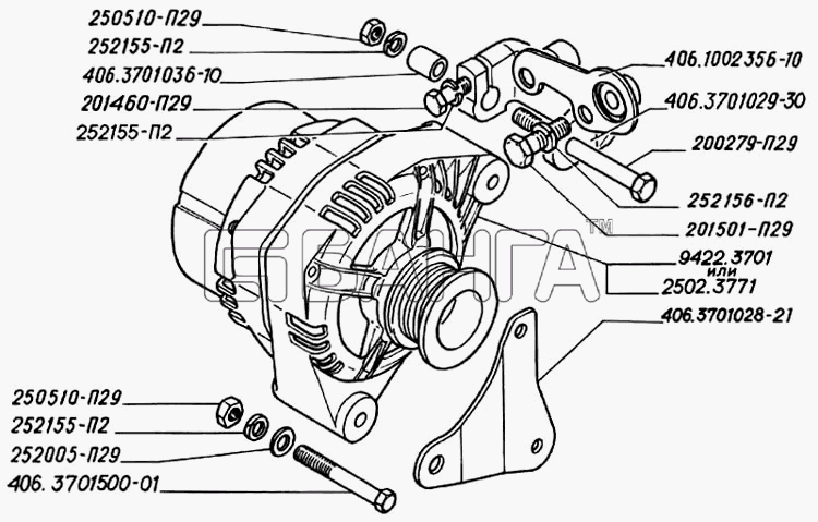 ГАЗ ГАЗ-3302 (2004) Схема Генератор двигателей ЗМЗ-406-139 banga.ua