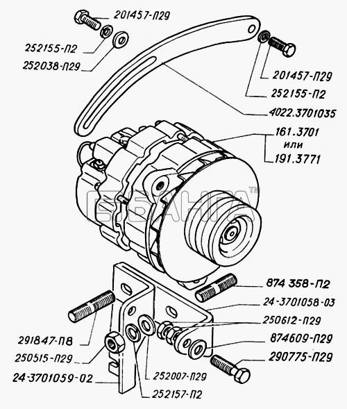 ГАЗ ГАЗ-3302 (2004) Схема Генератор двигателей ЗМЗ-402-140 banga.ua