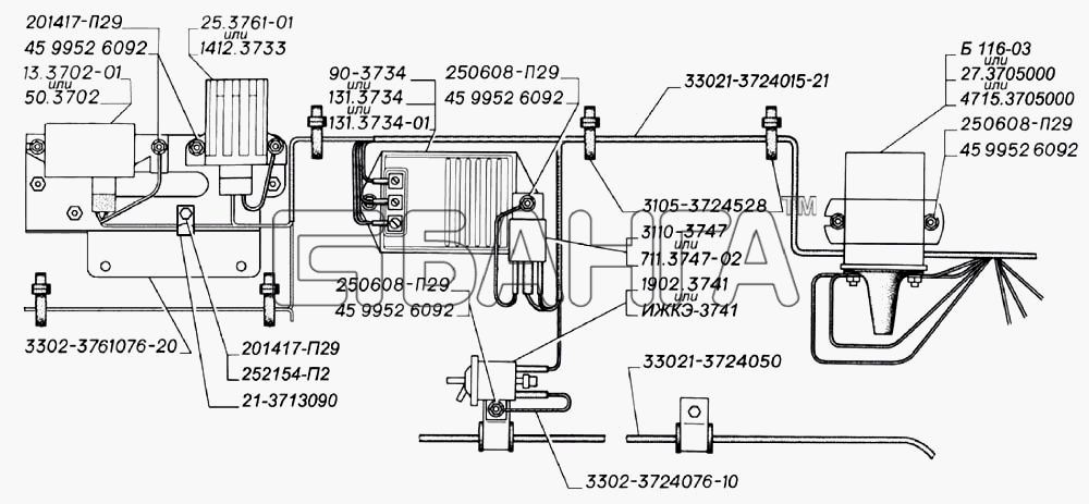 ГАЗ ГАЗ-3302 (2004) Схема Приборы электрооборудования автомобилей с