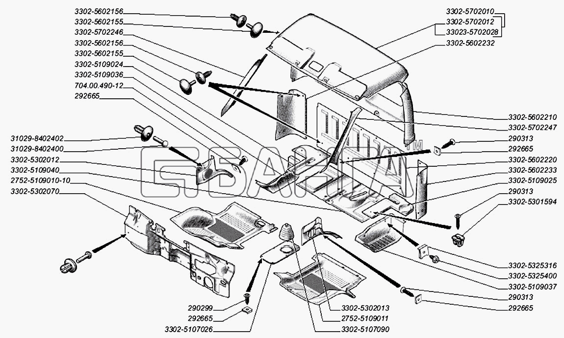 ГАЗ ГАЗ-3302 (2004) Схема Обивка кабины коврики пола крышка люка