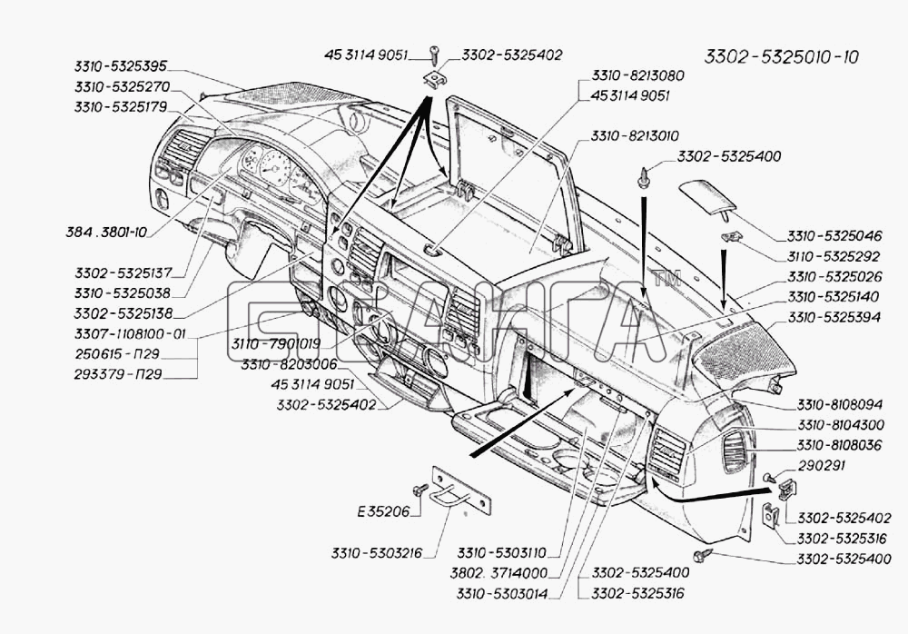 ГАЗ ГАЗ-3302 (2004) Схема Панель приборов (для автомобилей выпуска с