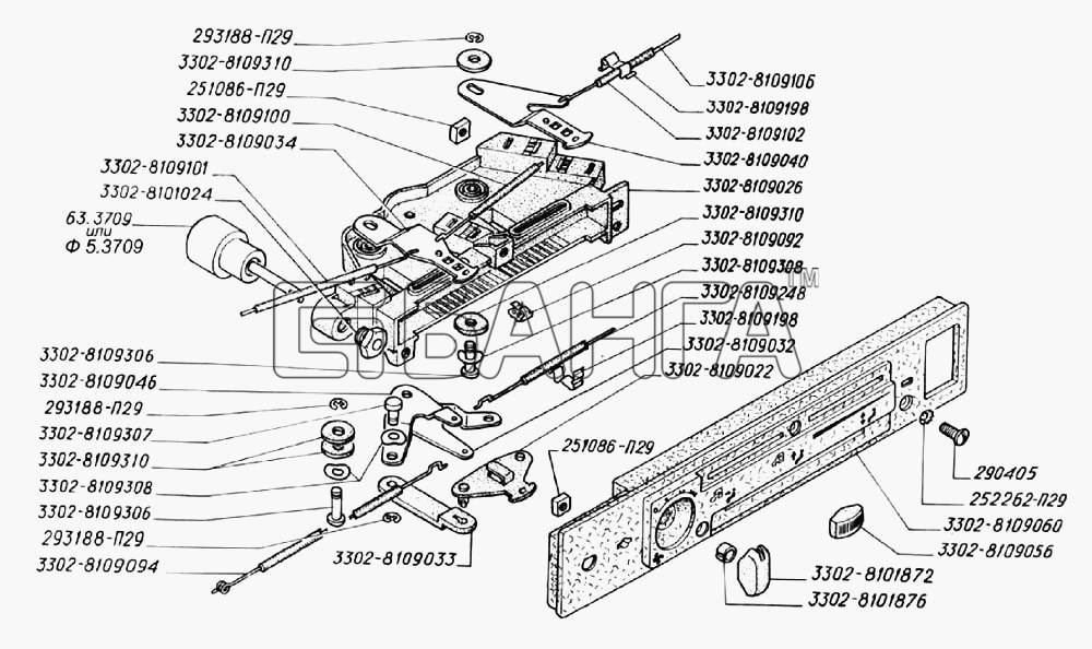 ГАЗ ГАЗ-3302 (2004) Схема Управление вентиляцией и отоплением (для