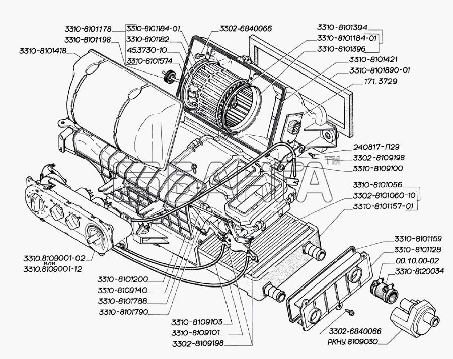 ГАЗ ГАЗ-3302 (2004) Схема Отопитель (для автомобилей выпуска с 2003