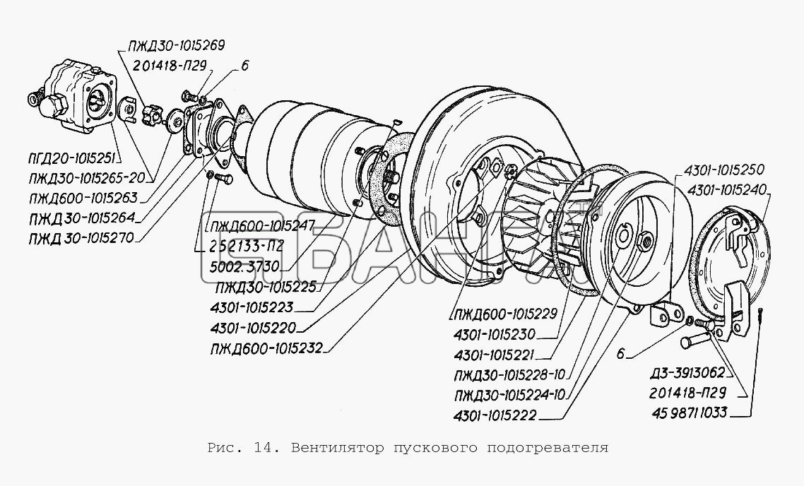 ГАЗ ГАЗ-3306 Схема Вентилятор пускового подогревателя-49 banga.ua