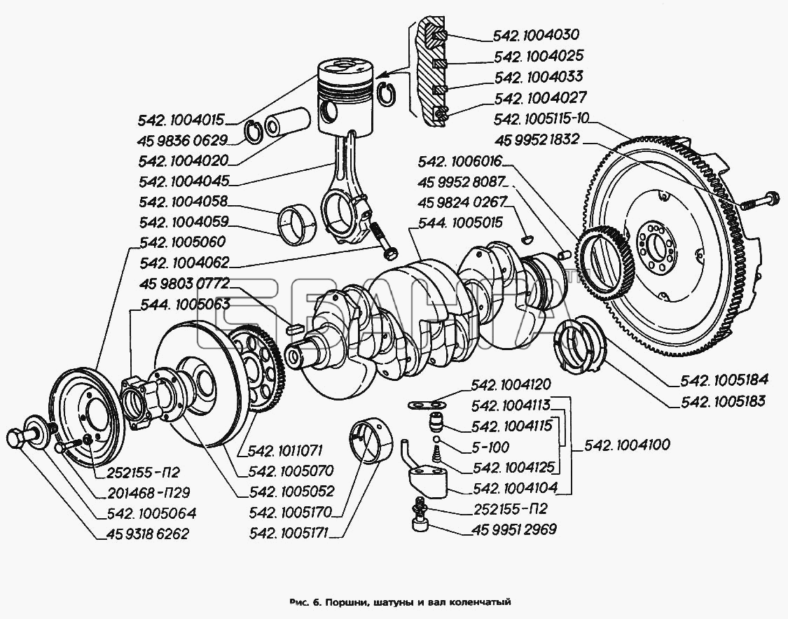 ГАЗ ГАЗ-3306 Схема Поршни шатуны и вал коленчатый-41 banga.ua