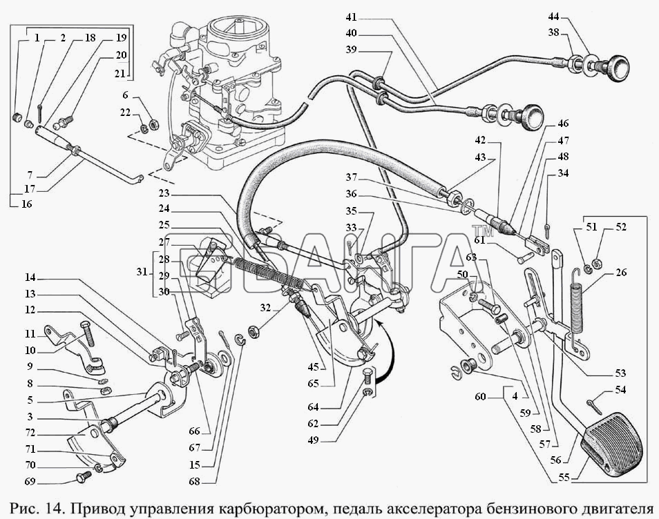 ГАЗ ГАЗ-3308 Схема Привод управления карбюратором педаль banga.ua