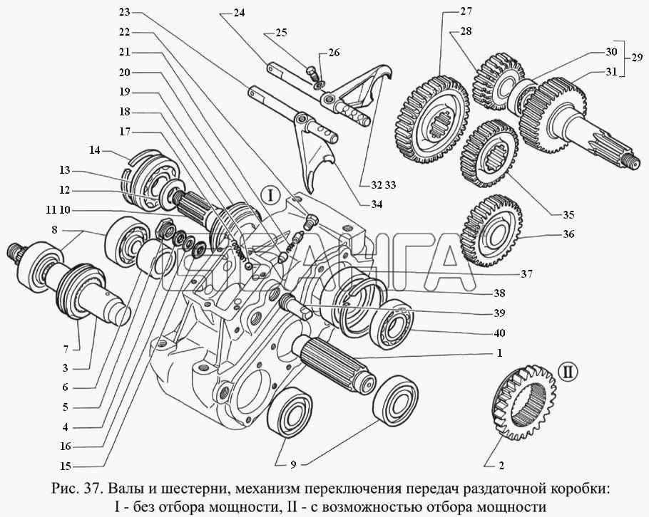 ГАЗ ГАЗ-3308 Схема Валы и шестерни механизм переключения banga.ua