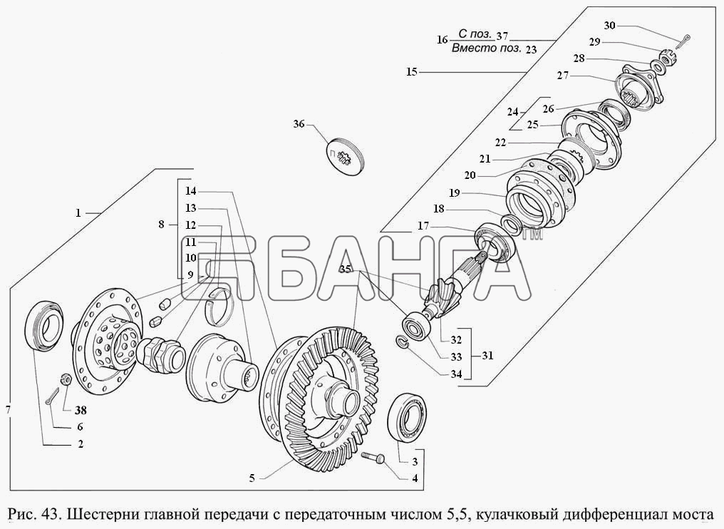 ГАЗ ГАЗ-3308 Схема Шестерни главной передачи с передаточным banga.ua
