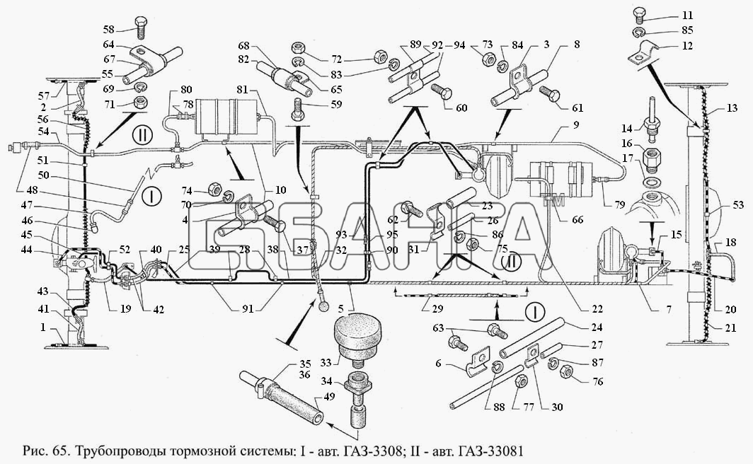 ГАЗ ГАЗ-3308 Схема Трубопроводы тормозной системы-126 banga.ua