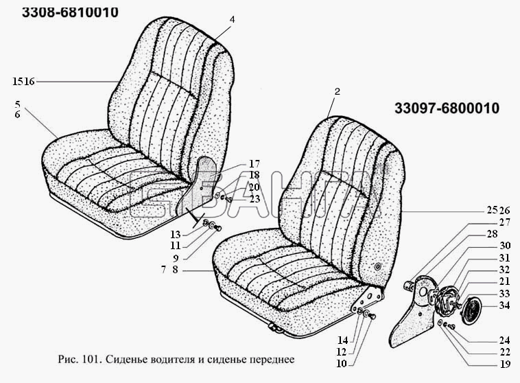 ГАЗ ГАЗ-3308 Схема Сиденье водителя и сиденье переднее-17 banga.ua