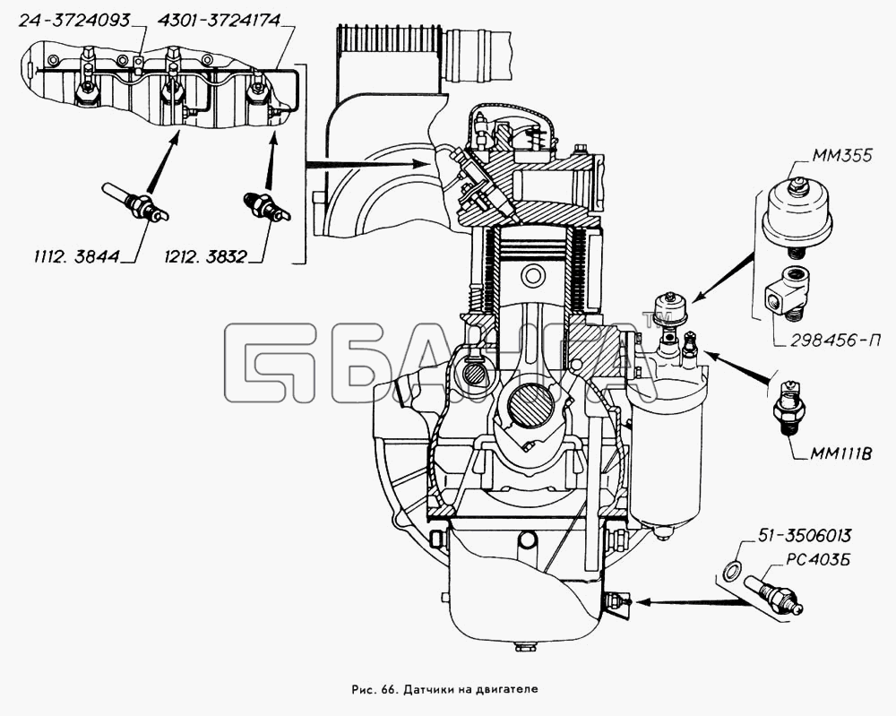 ГАЗ ГАЗ-3309 Схема Датчики на двигателе-119 banga.ua