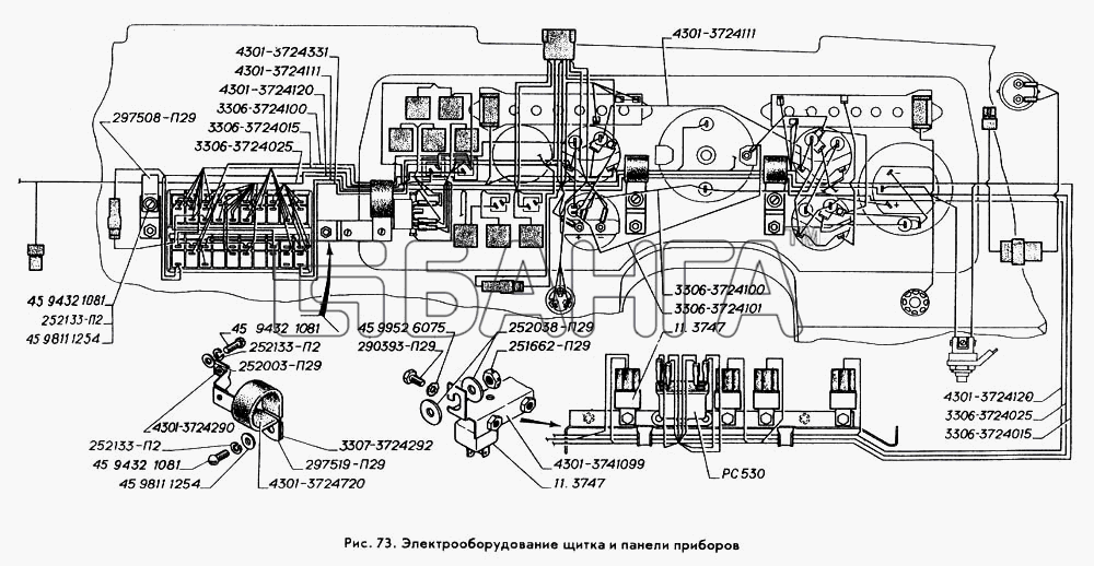 ГАЗ ГАЗ-3309 Схема Электрооборудование щитка и панели banga.ua