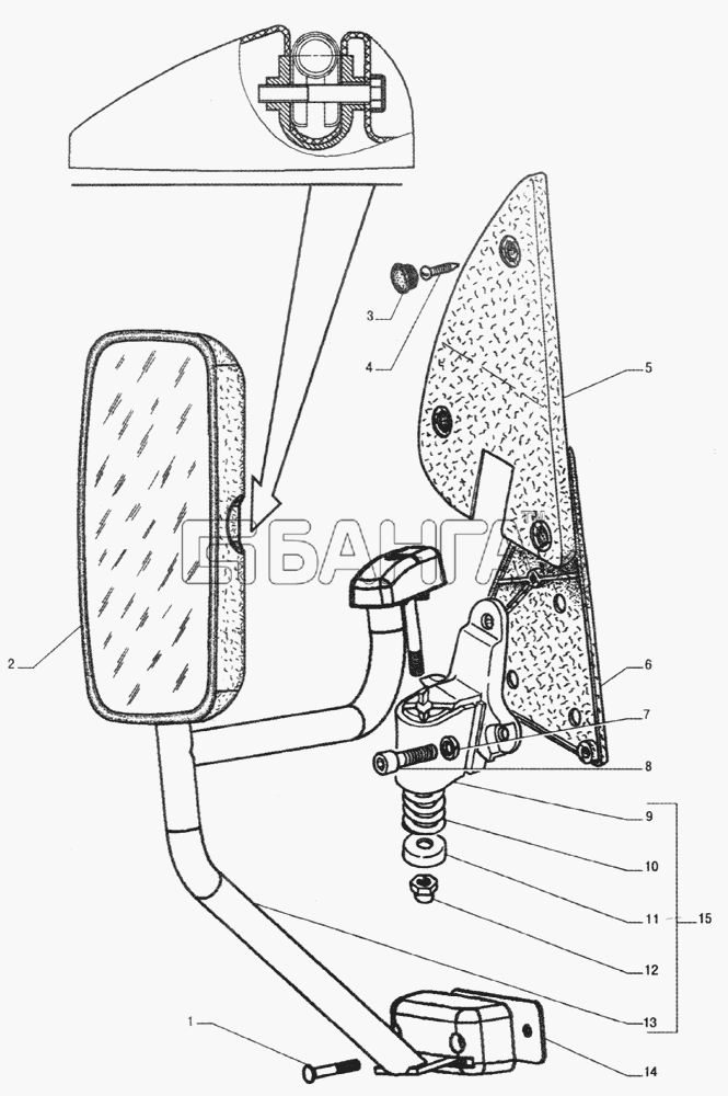 ГАЗ ГАЗ-33104 Валдай Схема Зеркало заднего вида стойка зеркала с