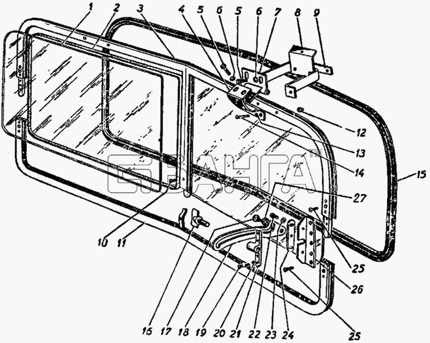 ГАЗ ГАЗ-51 (63 63А) Схема Ветровое окно-5 banga.ua