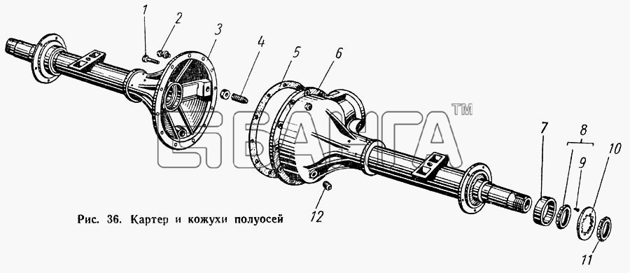 ГАЗ ГАЗ-52-01 Схема Картер и кожухи полуосей-64 banga.ua