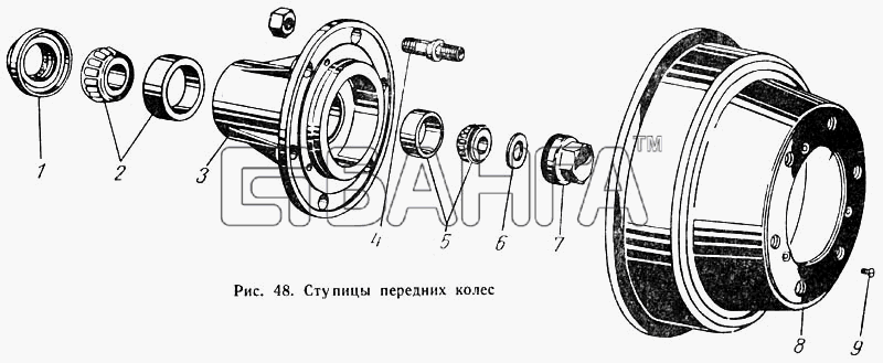 ГАЗ ГАЗ-52-01 Схема Ступицы передних колес-81 banga.ua
