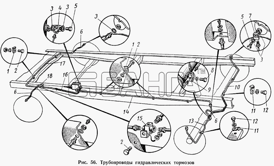 ГАЗ ГАЗ-52-01 Схема Трубопроводы гидравлических тормозов-92 banga.ua