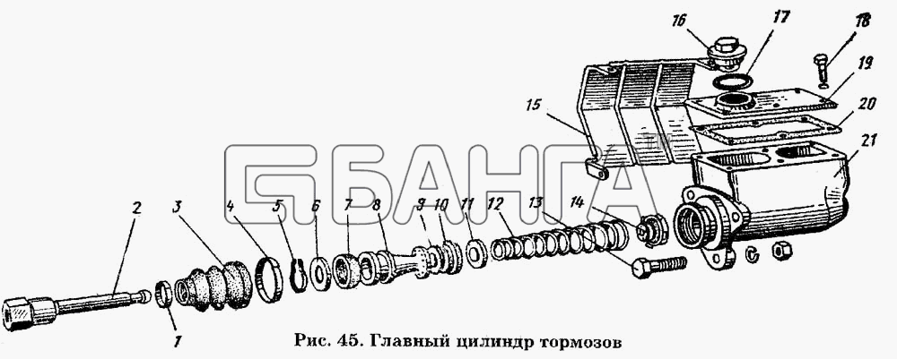 ГАЗ ГАЗ-53 А Схема Главный цилиндр тормозов-82 banga.ua